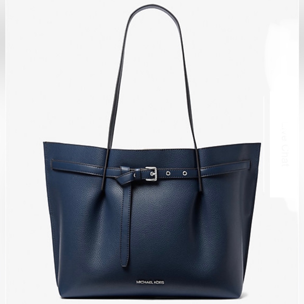 MICHAEL KORS 
Emilia Large Pebbled Leather Tote Bag NAVY COLOR